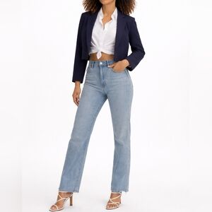 VINTAGE RUSS PETITES 90s Wool Cropped Blazer | 8 | Navy | Retro Preppy Tailored